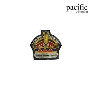 1 1/4" Zari Embroidery Crown Emblem Badge Patch Sew On