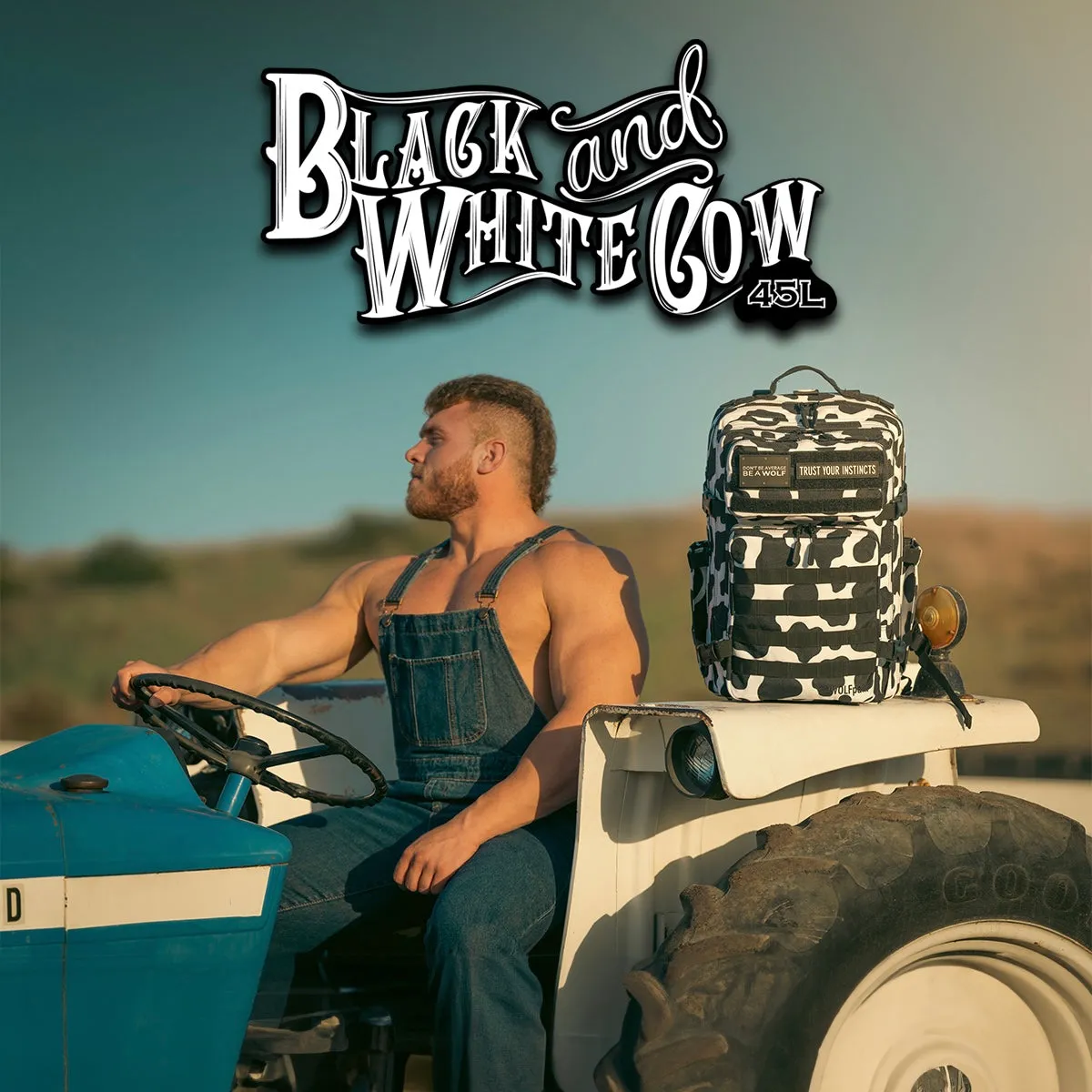 45L Backpack Black White Cow