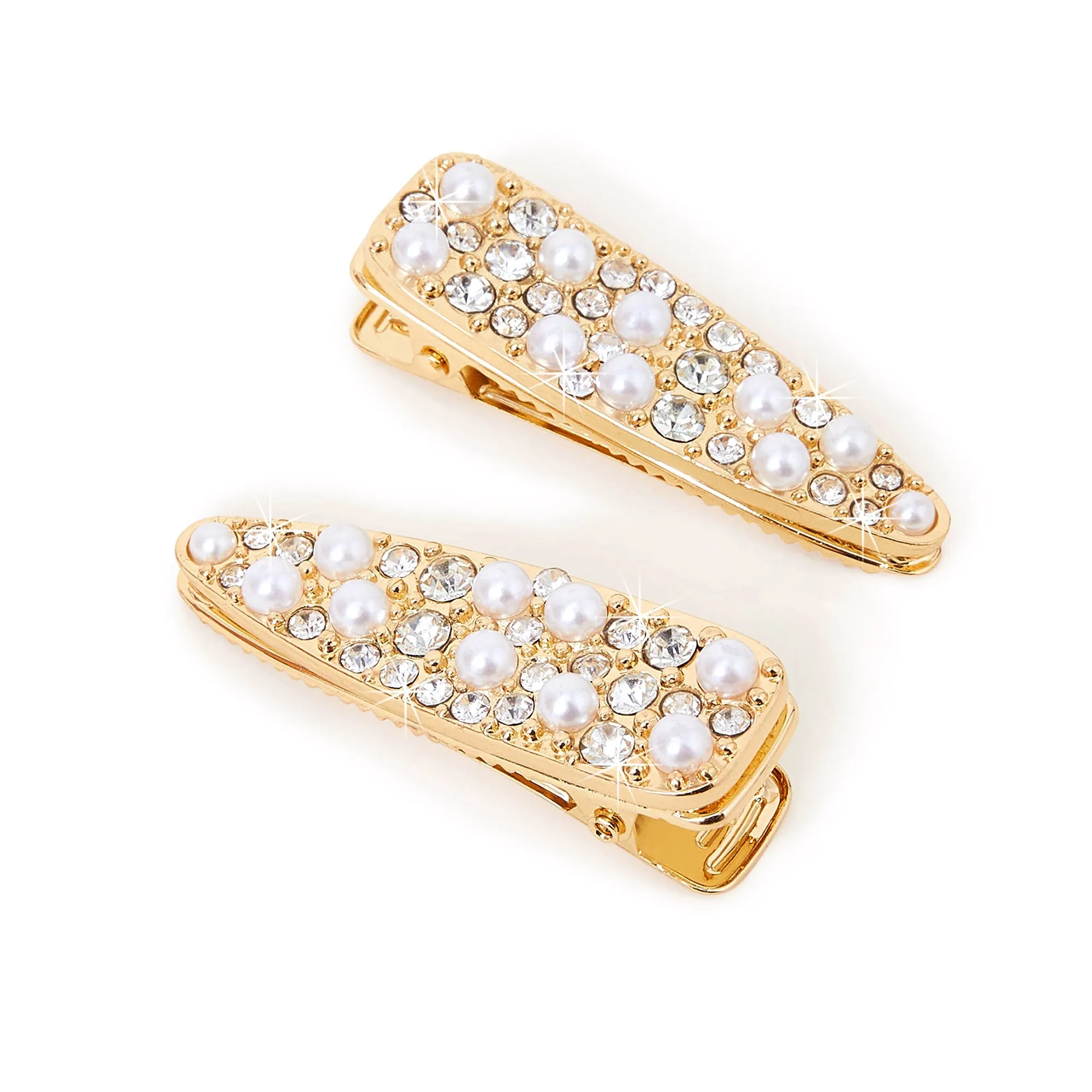 Accessorize London Gold Pearl &Bead Encrusted Snap Hari Clipsn Pack Of 2