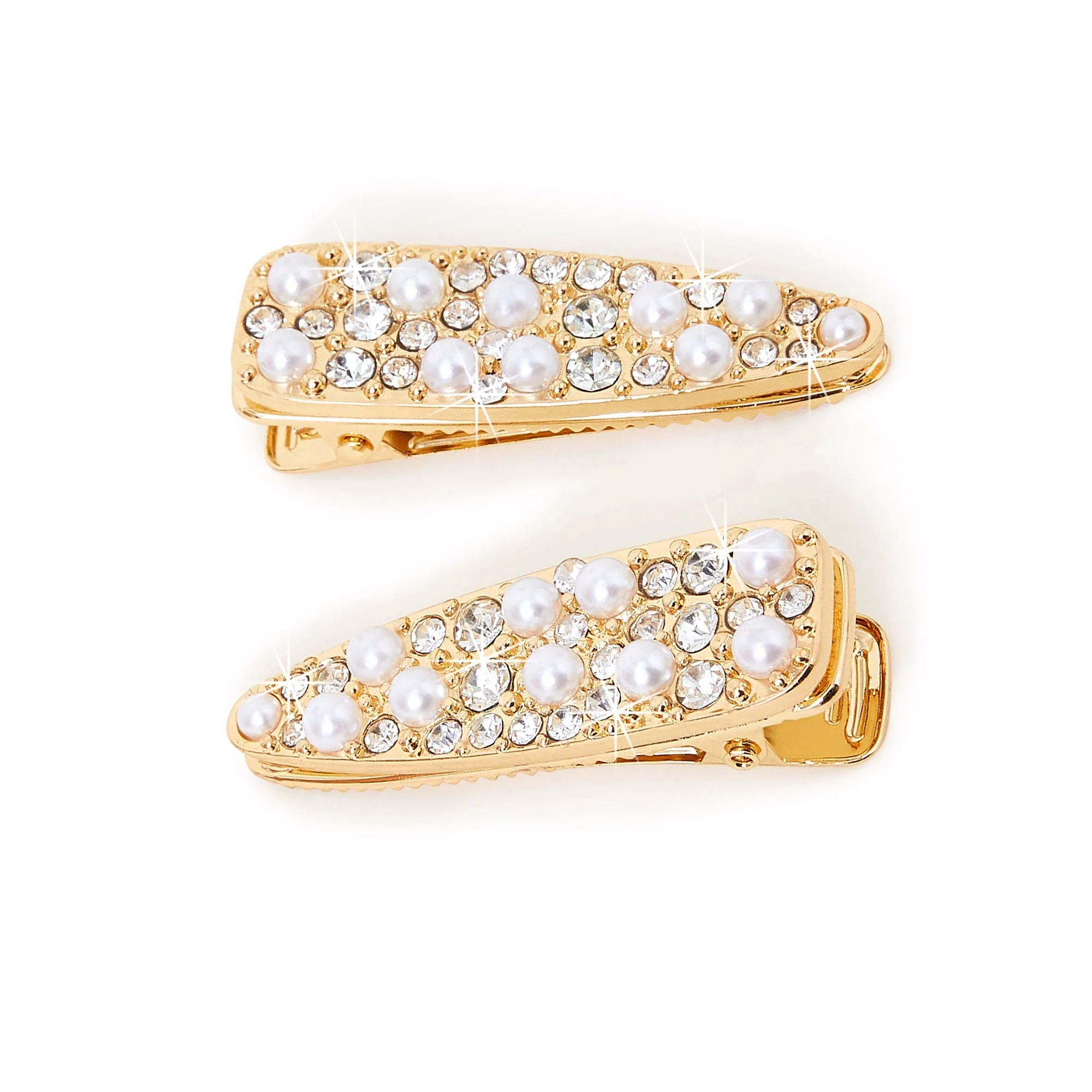 Accessorize London Gold Pearl &Bead Encrusted Snap Hari Clipsn Pack Of 2