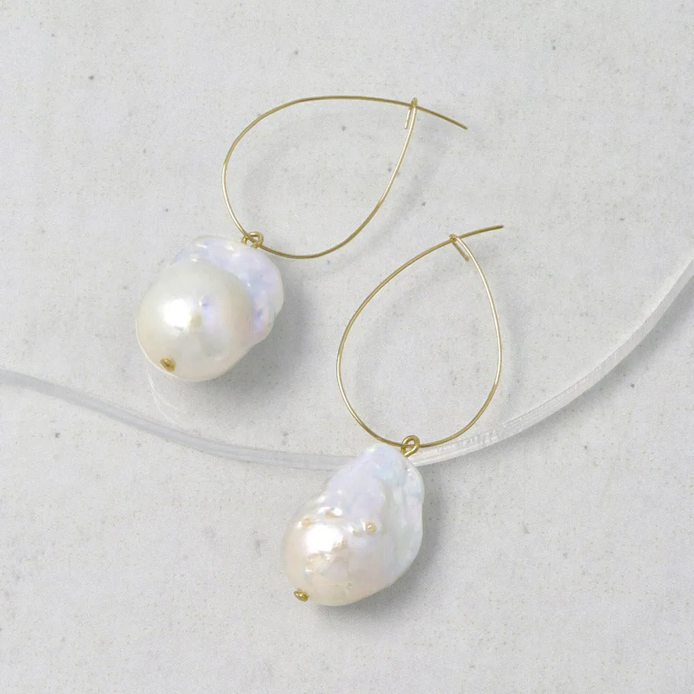 Baroque Pearl Gold Tone Hoop Earrings