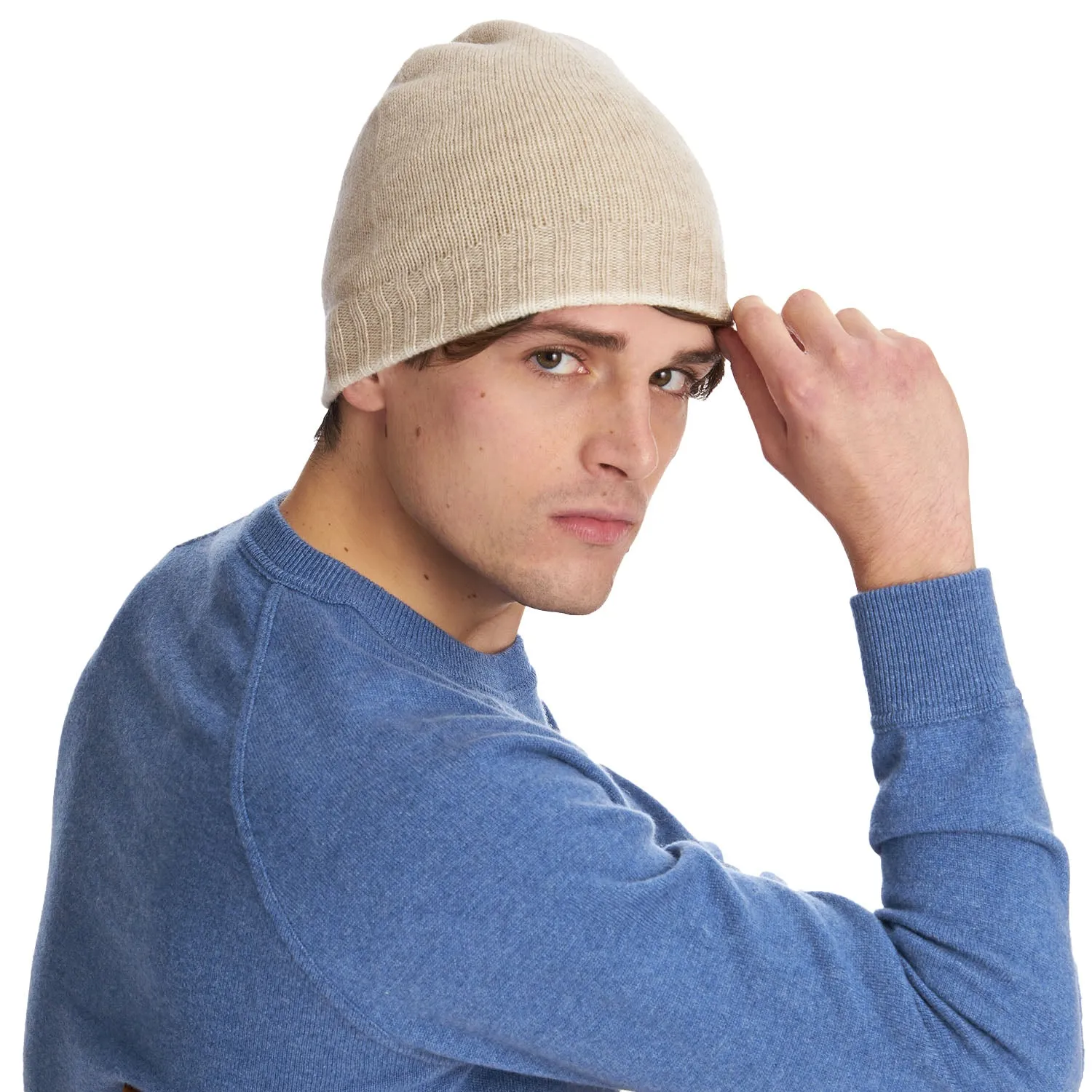 BEIGE AND WHITE BICOLOR BEANIE