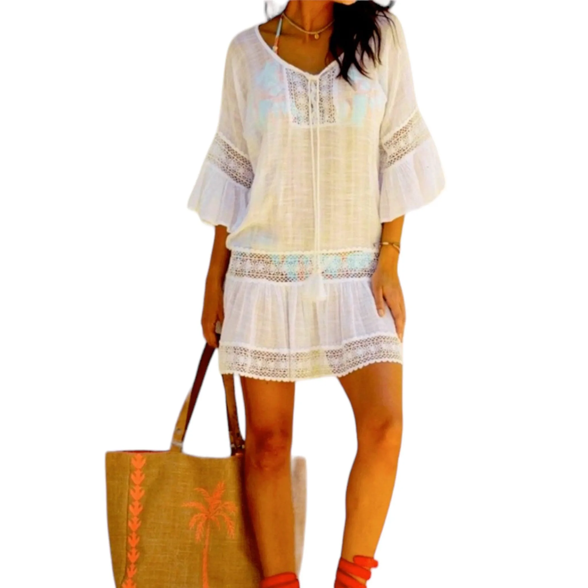 Boho-Chic White Crochet Beach Tunic