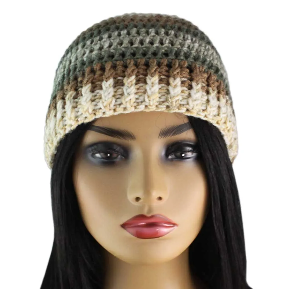 Brown and Green Crochet Snug Beanie Hat Medium/Large - JMCH56ML