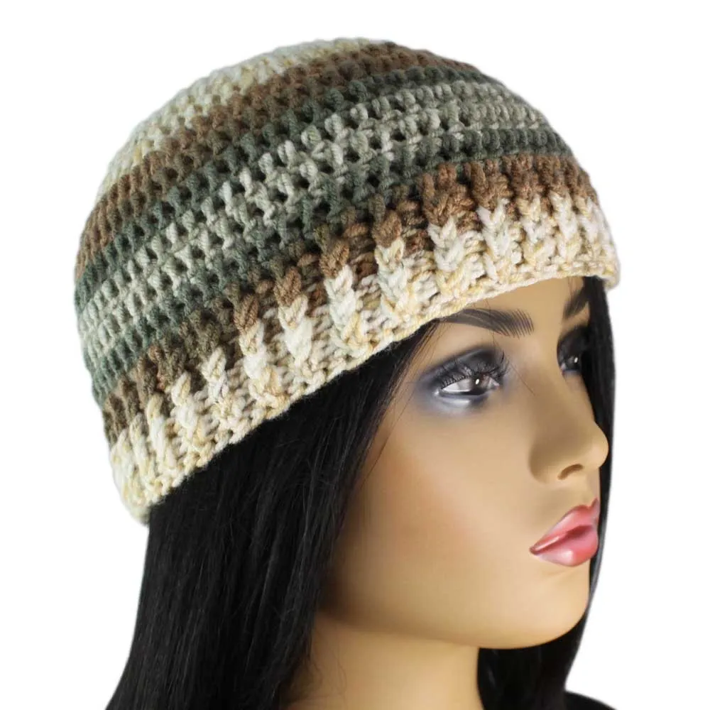 Brown and Green Crochet Snug Beanie Hat Medium/Large - JMCH56ML