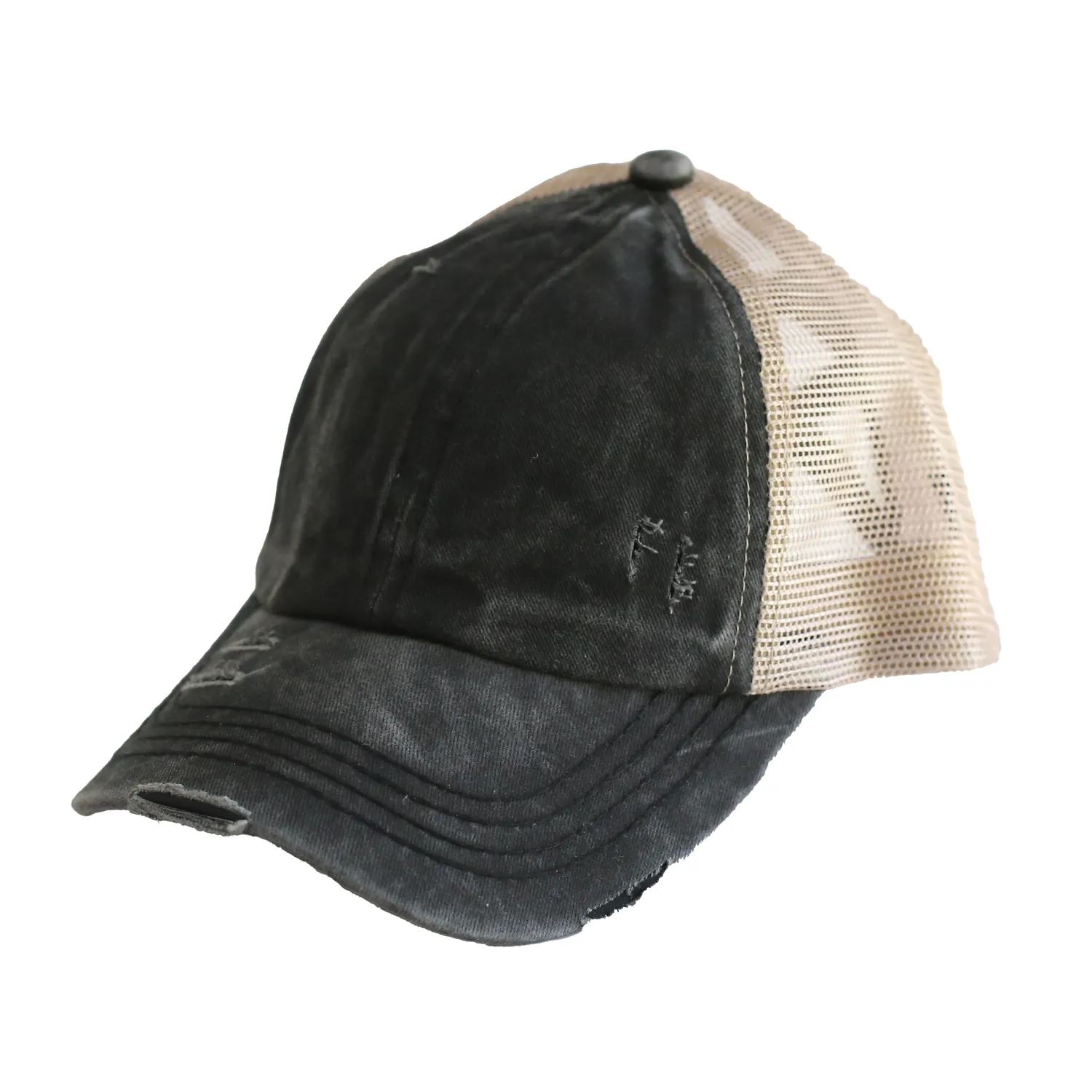 BT-780 C.C Criss Cross Pony Cap BLACK/BIEGE