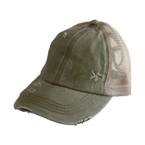 BT-780 C.C Criss Cross Pony Cap OLIVE/BEIGE