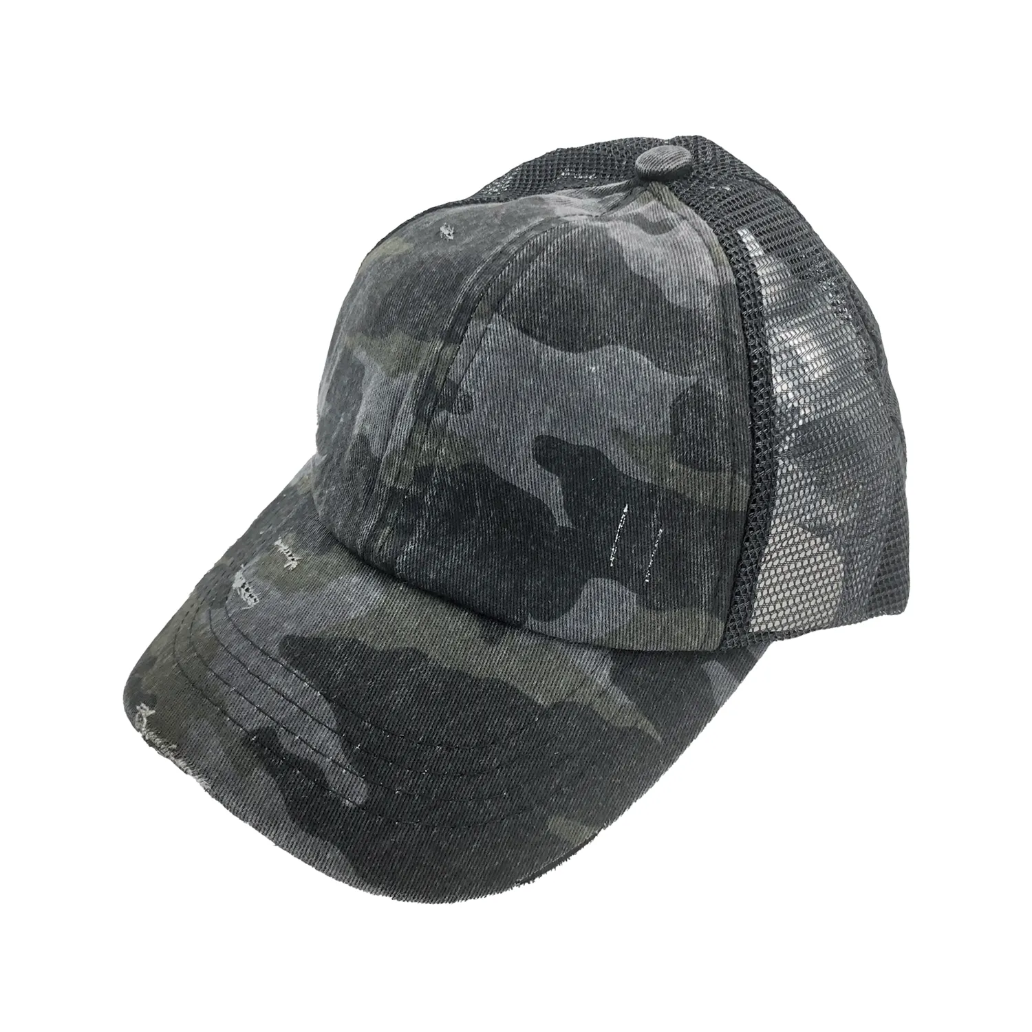 BT-783 C.C Criss Cross Pony Cap BLACK CAMO/BLACK