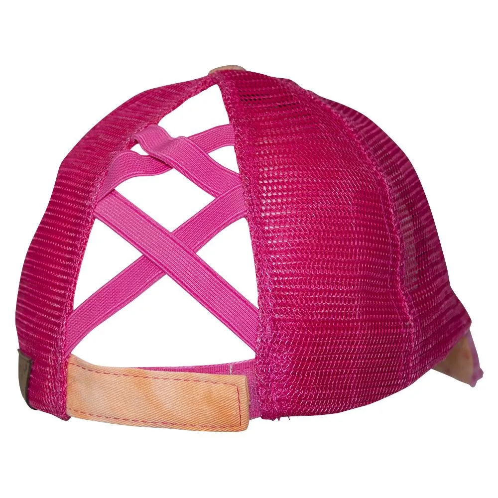 BT-924 C.C Criss Cross Pony Cap Tie Dye Orange/Hot Pink