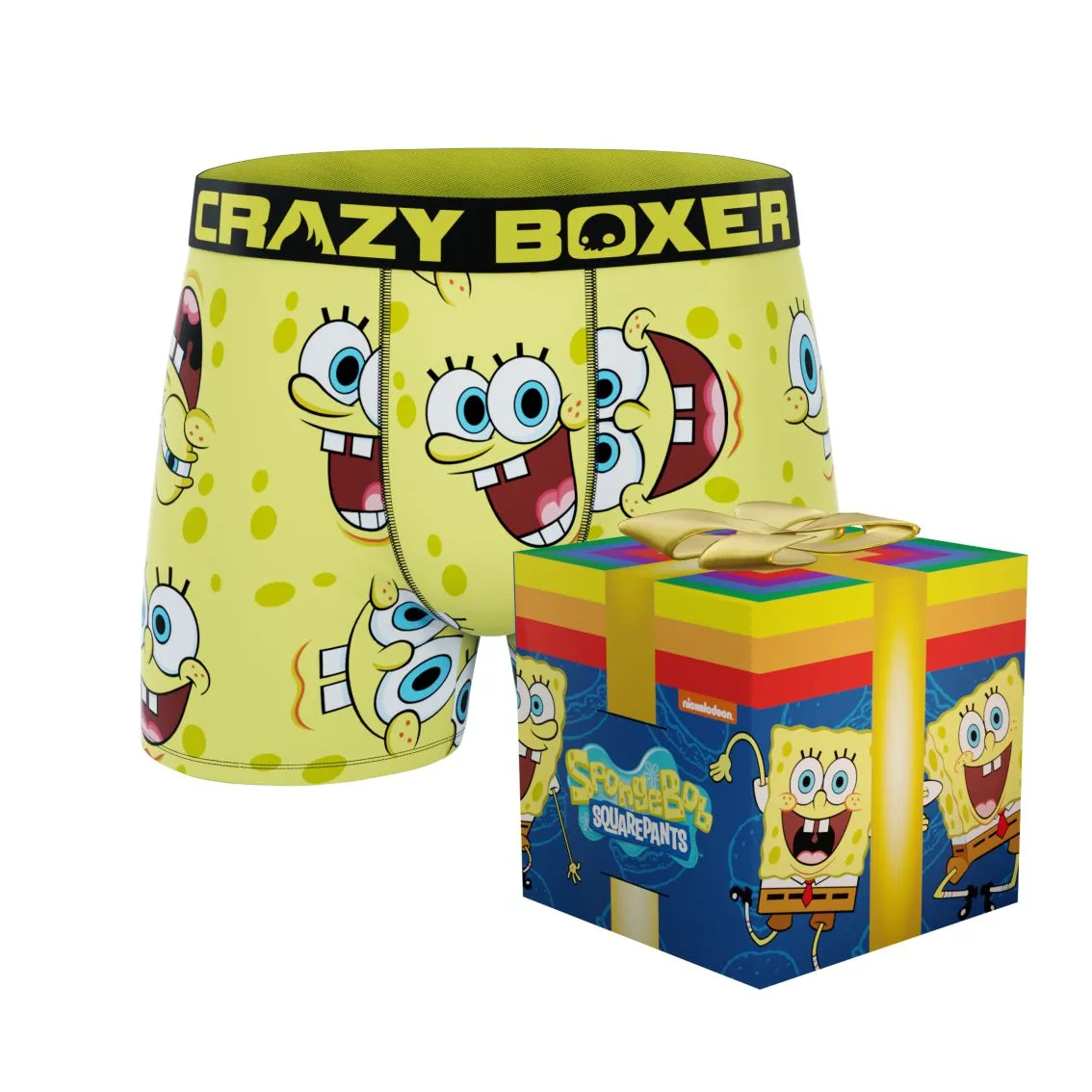 CRAZYBOXER SpongeBob Faces Box Men's Boxer Briefs (Creative Packaging)