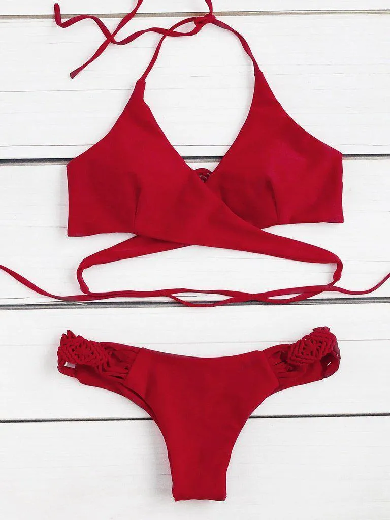 Crochet Detail Wrap Bikini Set