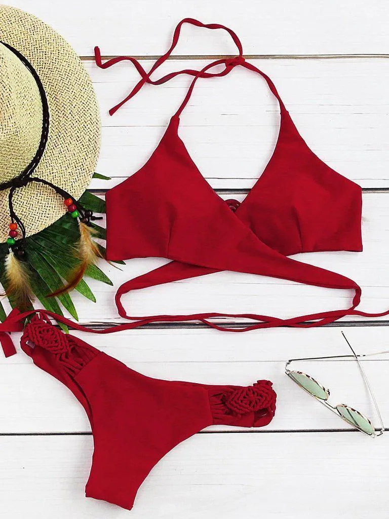 Crochet Detail Wrap Bikini Set