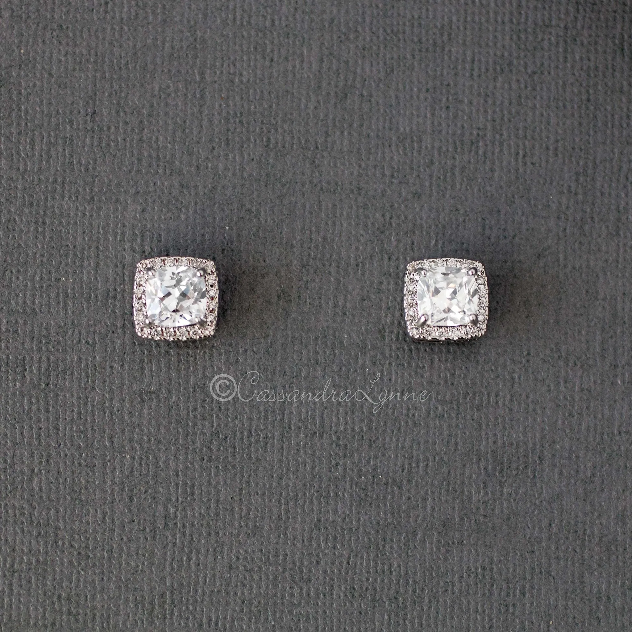 CZ Pave Square CZ Stud Earrings