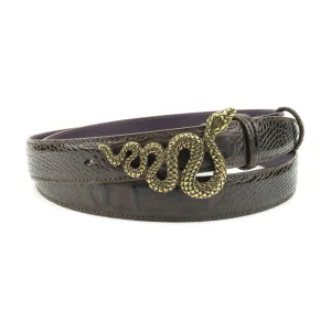 Deep Choc Mock Croc Narrow Crystal Snake Belt