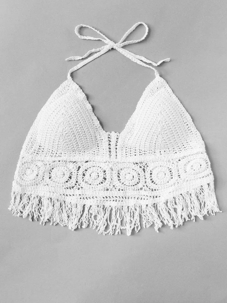 Fringe Hem Crochet Halter Top