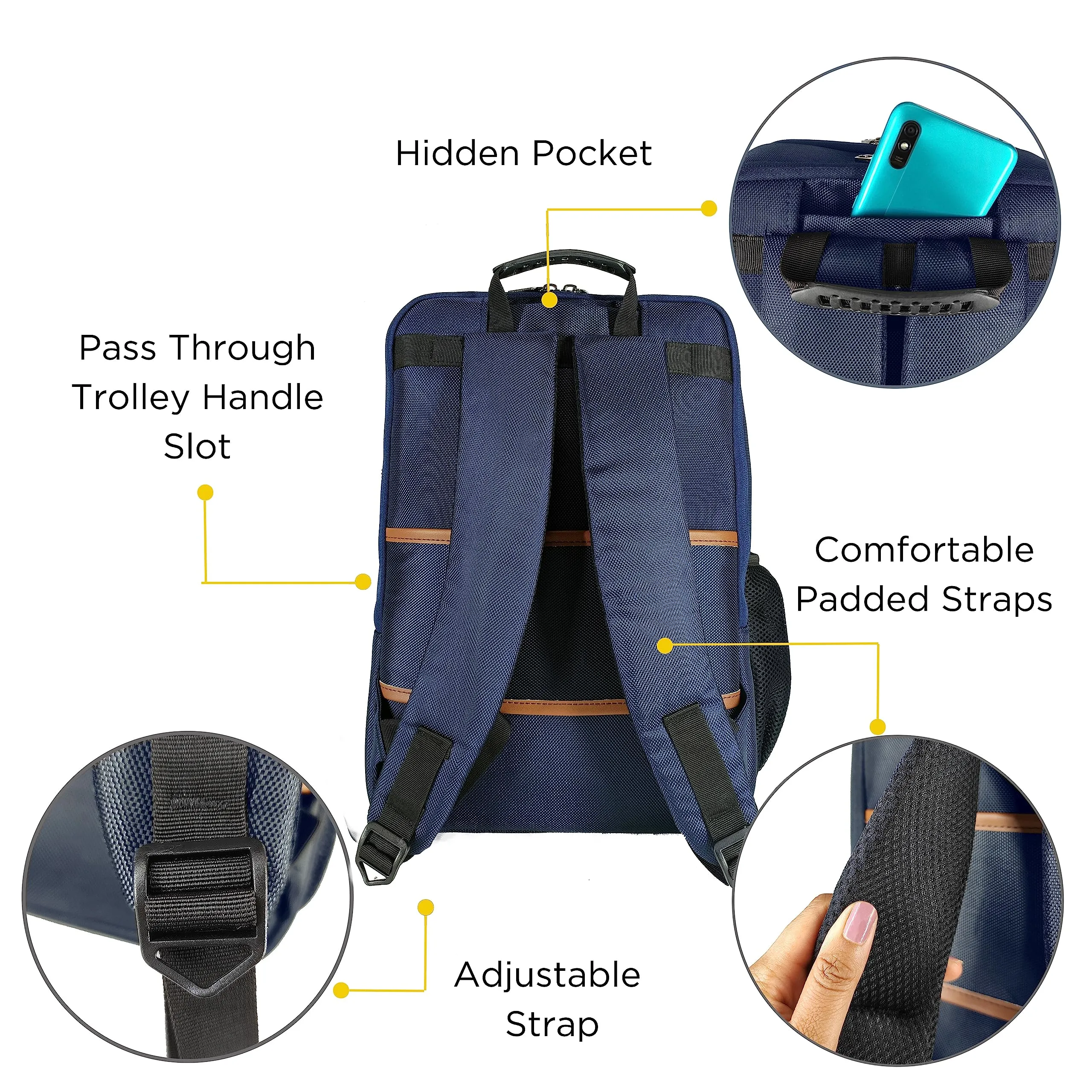 Funk For Hire Printed Leatherette 15.6" inch Laptop Backpack with USB Charging Port - Navy Blue