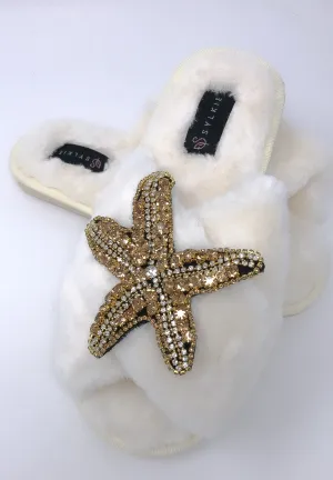 Gold Starfish Cross Slipper Ivory