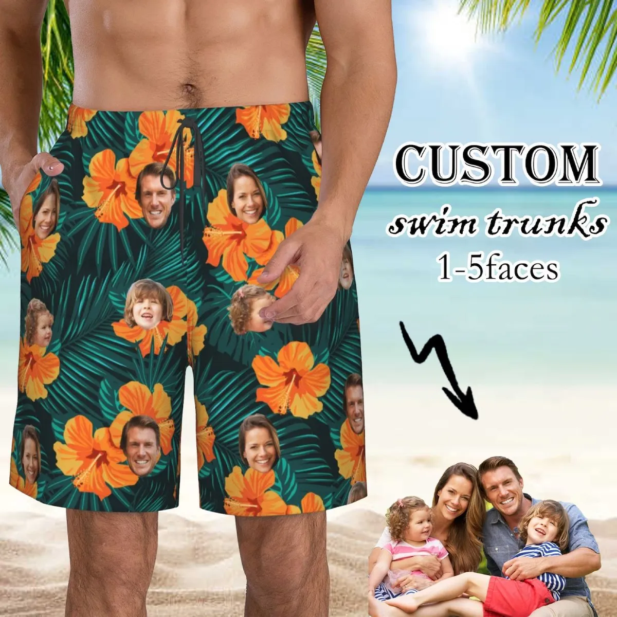 Hawaii - Face Photos Beach Board Short For Men - Personalized Short