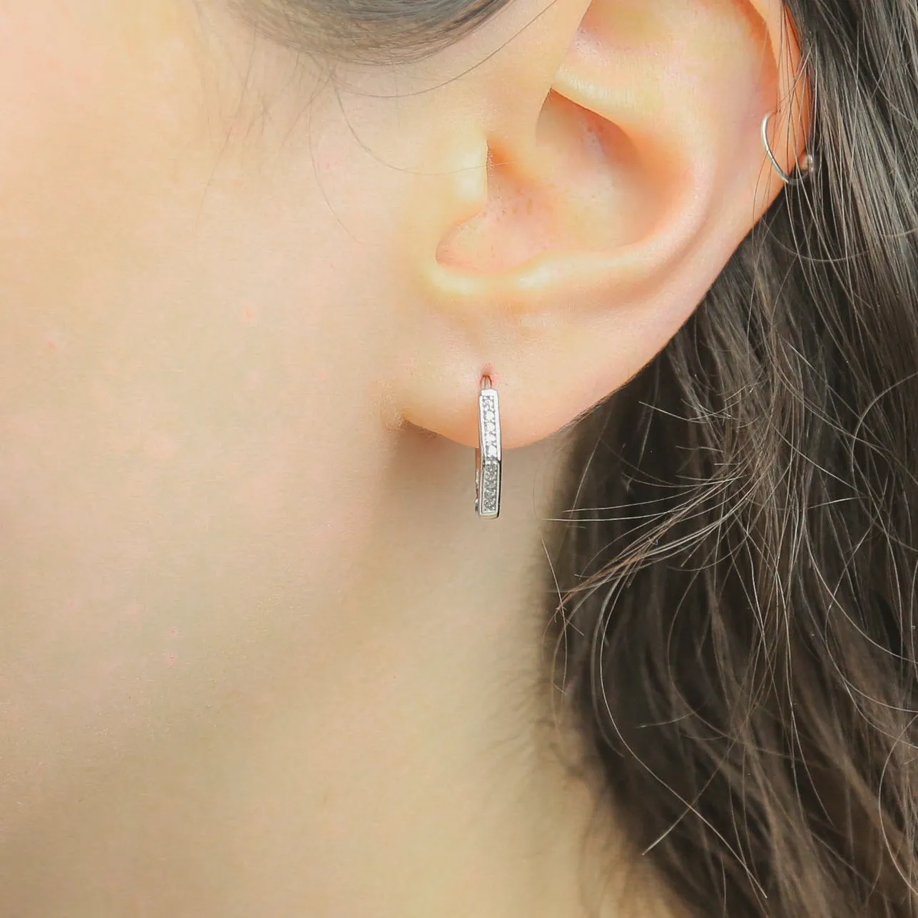 HEX - Sterling Silver & CZ Geometry Hoop Earrings