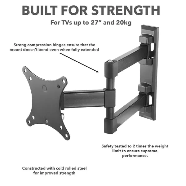 iTech Full Motion Double Arm Bracket for 13" to 27" TVs - Black | LCD33B