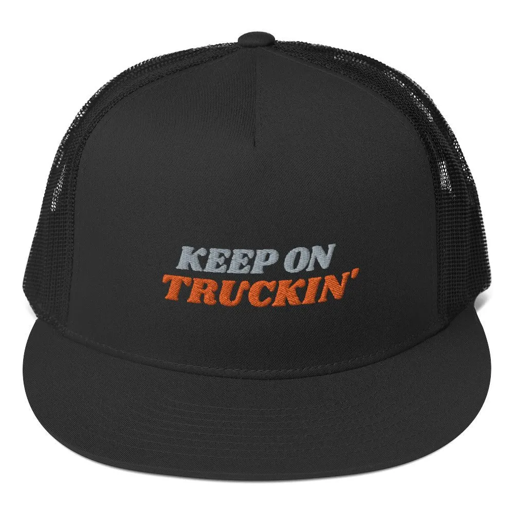 Keep On Truckin' Trucker Cap Vented Mesh Cooling System Snap Panel Manly Macho Trucker Trucking Hat Visor Cool