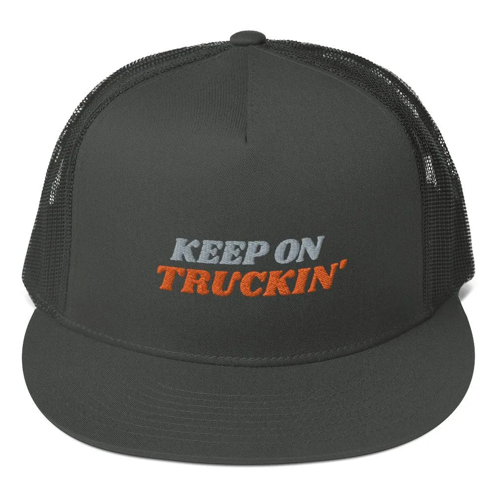 Keep On Truckin' Trucker Cap Vented Mesh Cooling System Snap Panel Manly Macho Trucker Trucking Hat Visor Cool