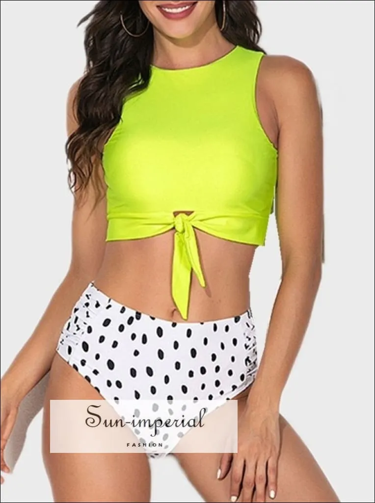 Knot front top with Dot High Waist Bikini Set New Prints 2022