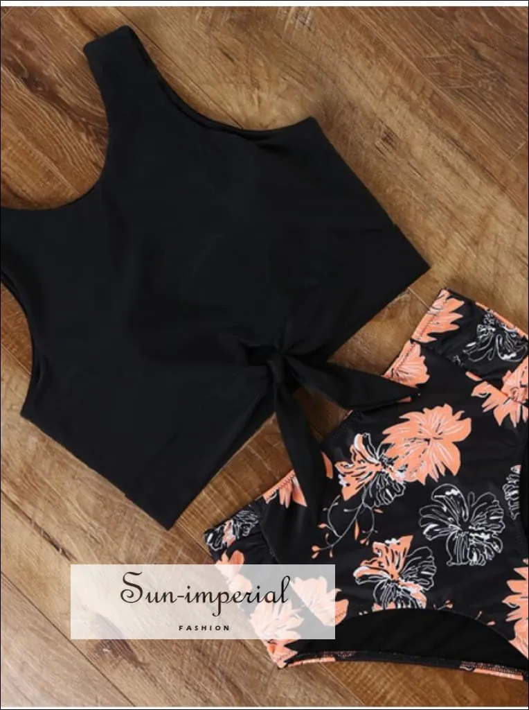 Knot front top with Dot High Waist Bikini Set New Prints 2022