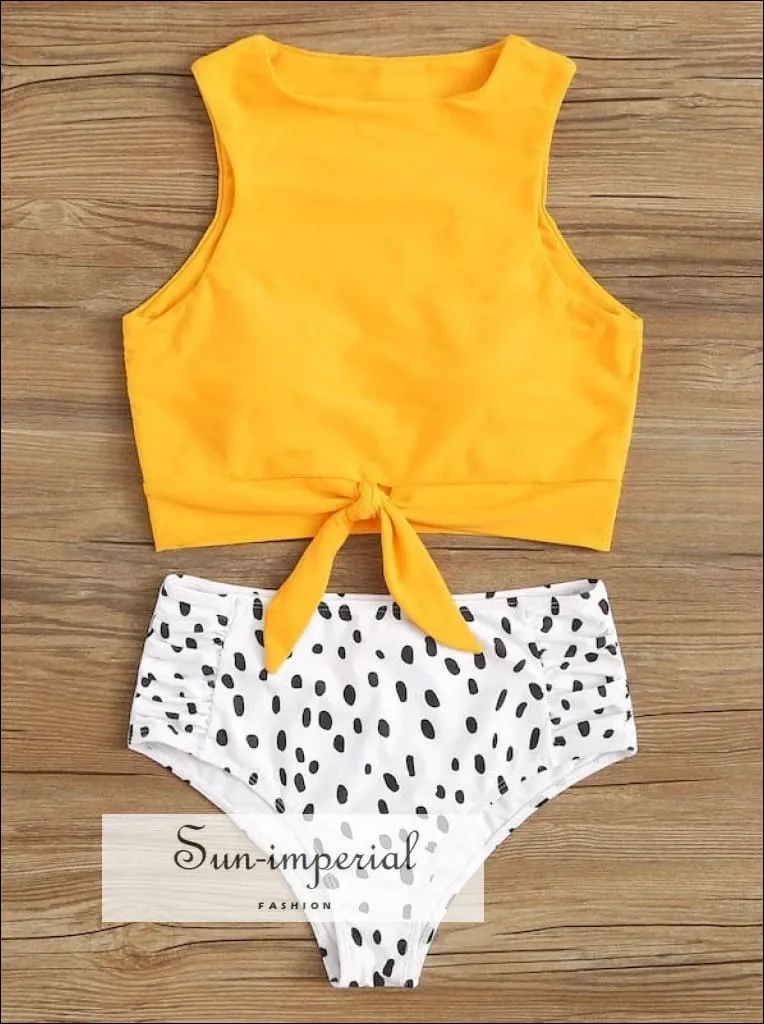 Knot front top with Dot High Waist Bikini Set New Prints 2022