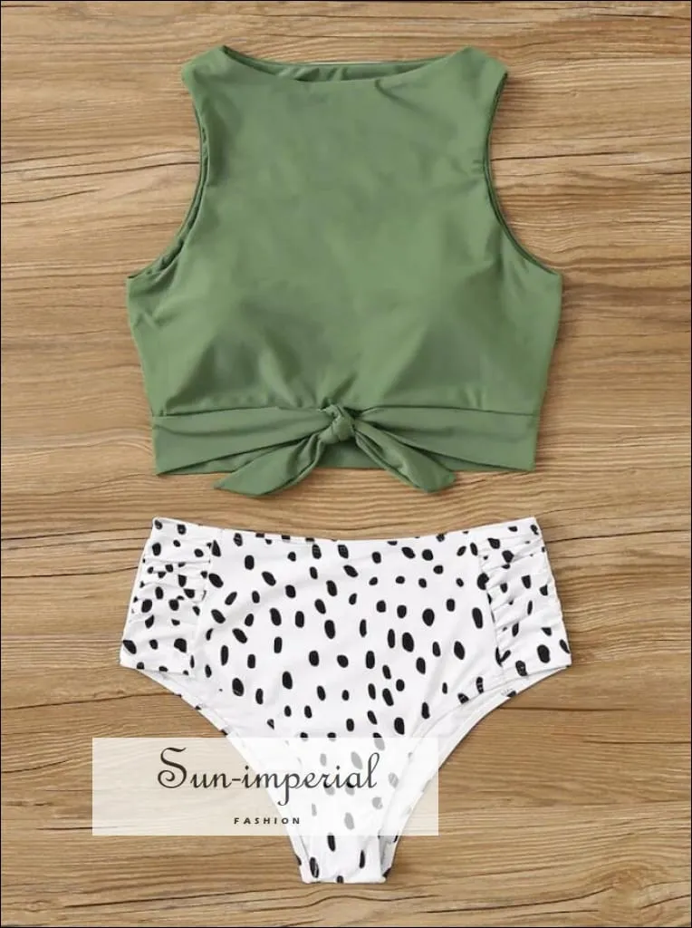 Knot front top with Dot High Waist Bikini Set New Prints 2022