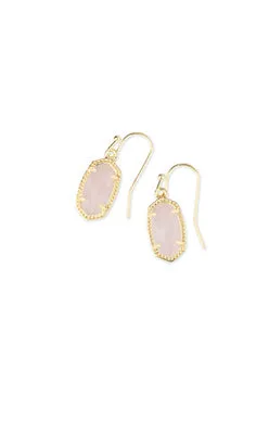 Lee Drop Earrings Gold Rose Quartz