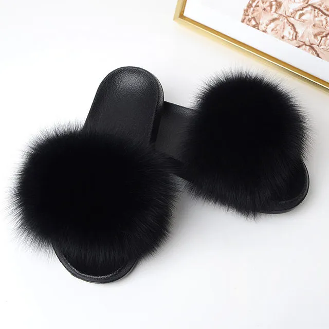 Luxury comfy fuzzy fluffy fur slides slippers