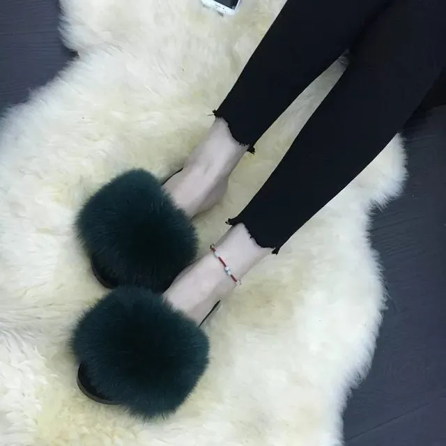 Luxury comfy fuzzy fluffy fur slides slippers