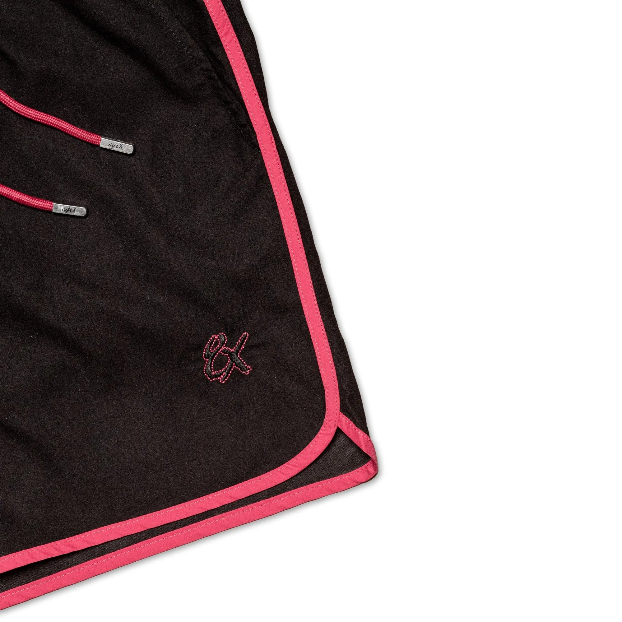 Men's Vintage Cut Black Swim Trunks With Magenta Trim