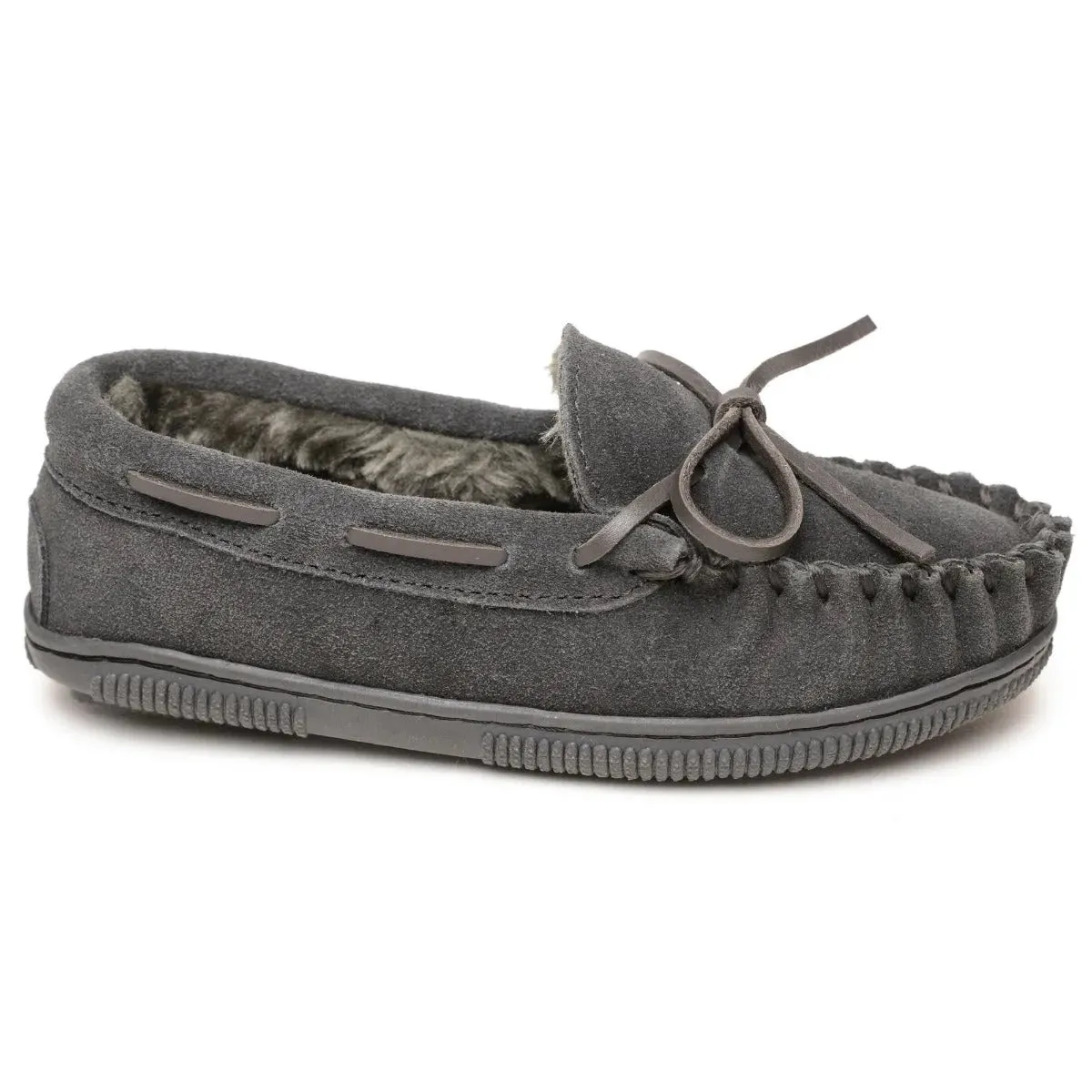 Minnetonka Pile Lined Hardsole Suede (Charcoal) - Children's Slipper