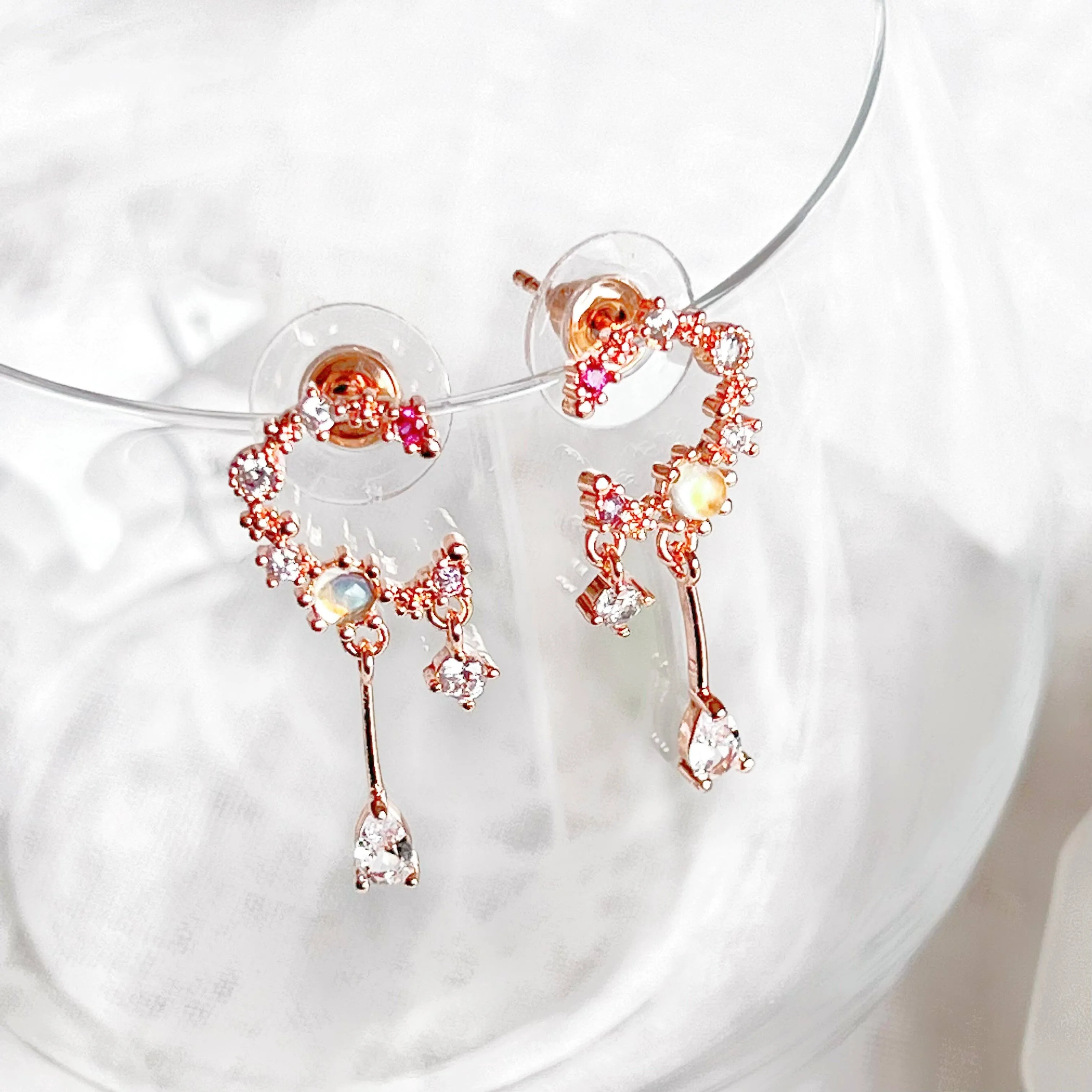 Ninaouity Rose Gold Moon Drop Earrings