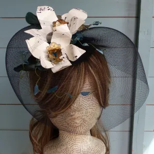 Paper orchid sheet music flower fascinator hair accessory