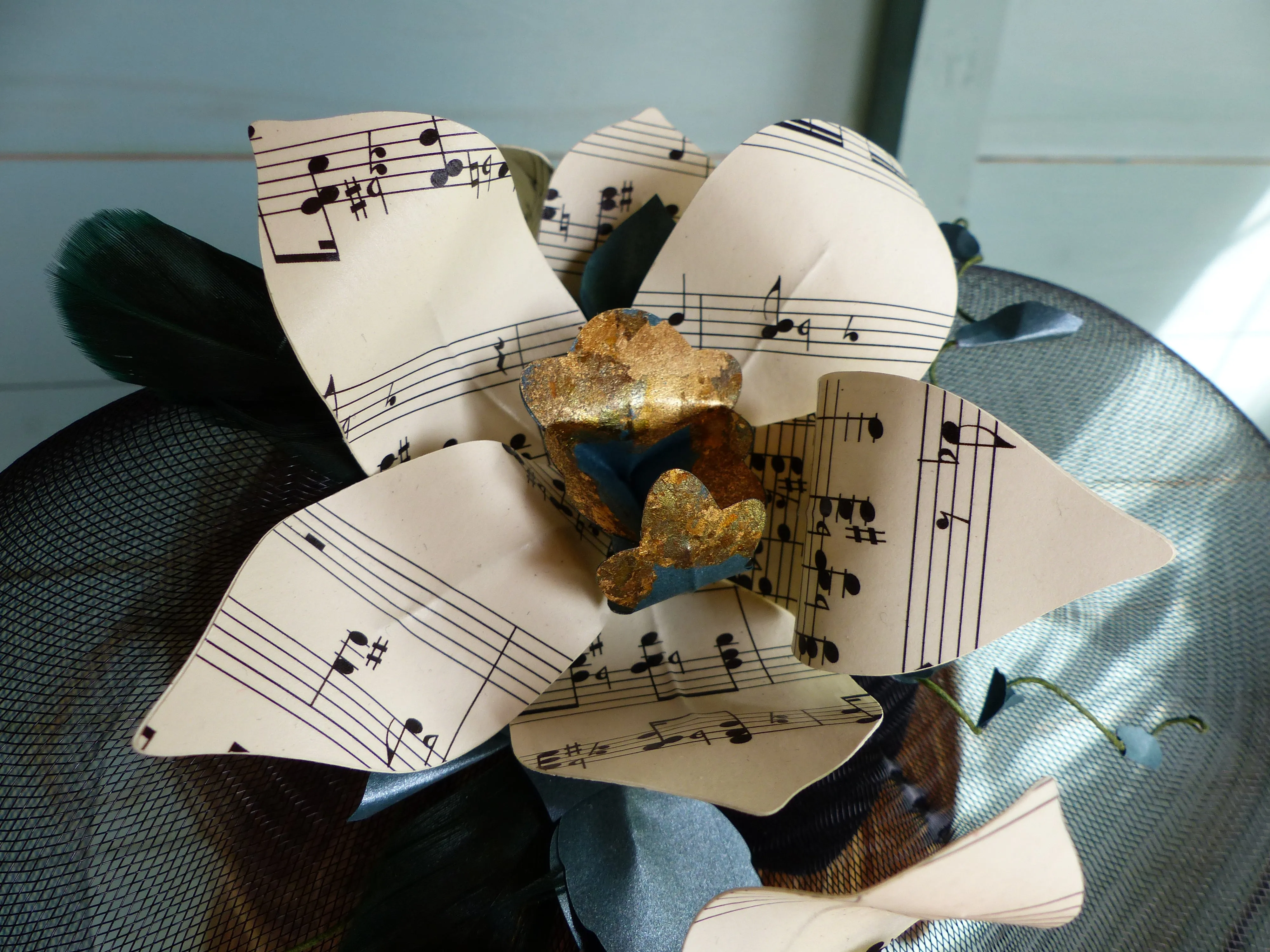 Paper orchid sheet music flower fascinator hair accessory