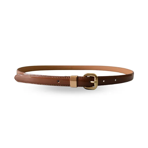 Queens Park - Tan Brown Patent Leather Skinny Belt with Gold Buckle