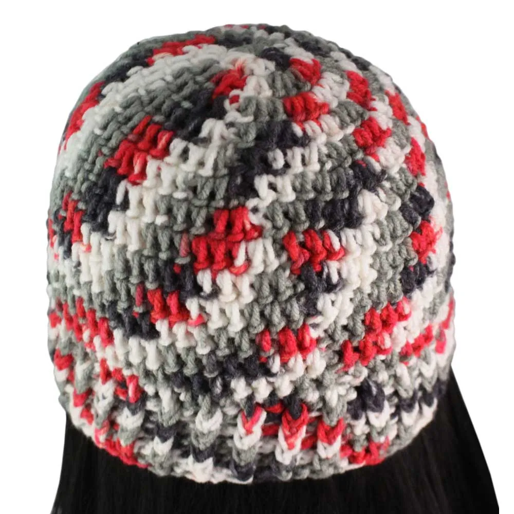 Red White Gray Black Crochet Snug Beanie Hat Med/Lg - JMCH59ML