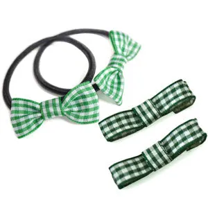 School Mini Bow Bobbles & Ribbon Hair Clips for School -In Gingham Ribbon