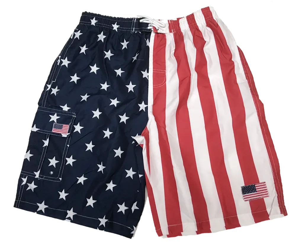 Swimwear Mens Americana Swim Trunks, Varied Styles Red-White-Blue