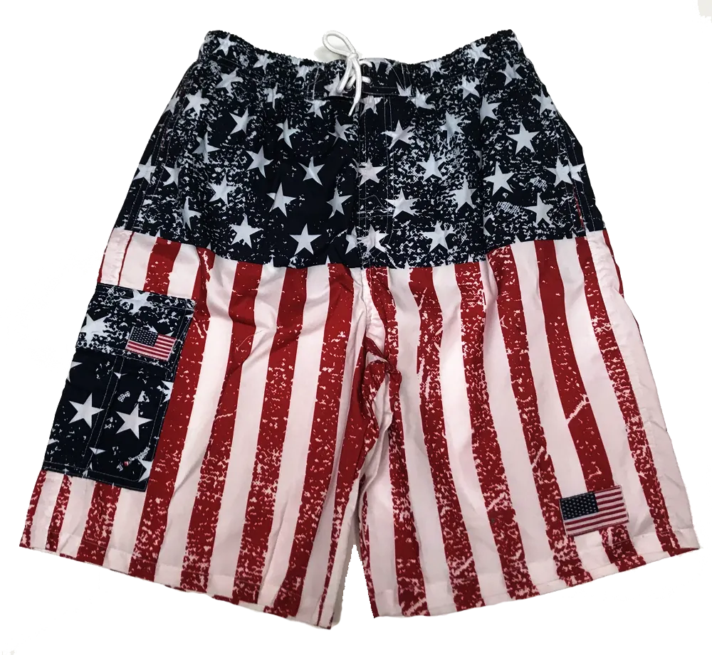 Swimwear Mens Americana Swim Trunks, Varied Styles Red-White-Blue