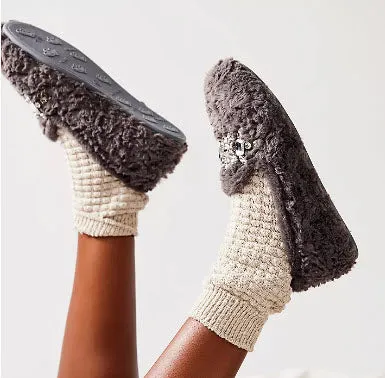 The Faux Fur Jeweled Slipper in Gray