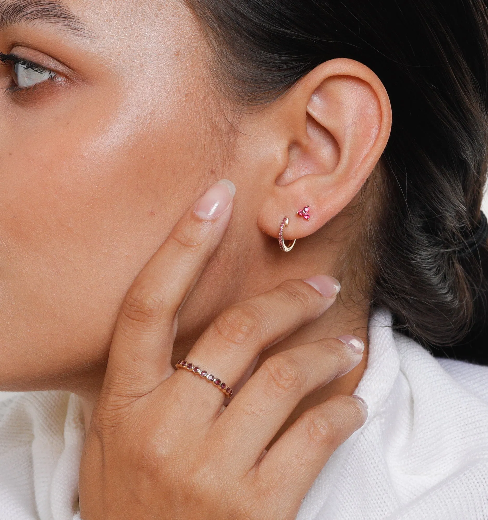 Trinity Ruby Earrings In 14K Solid Gold