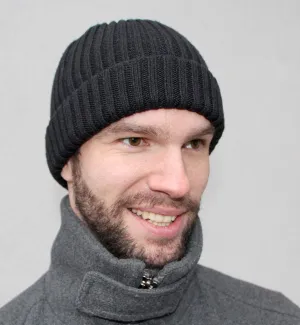 Unisex Merino Wool Blend Ribbed Toque ( medium / snug fit)