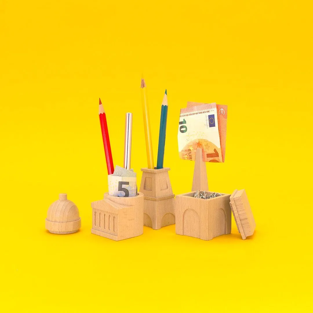 Wooden City Desk Tidy Stationery Holder