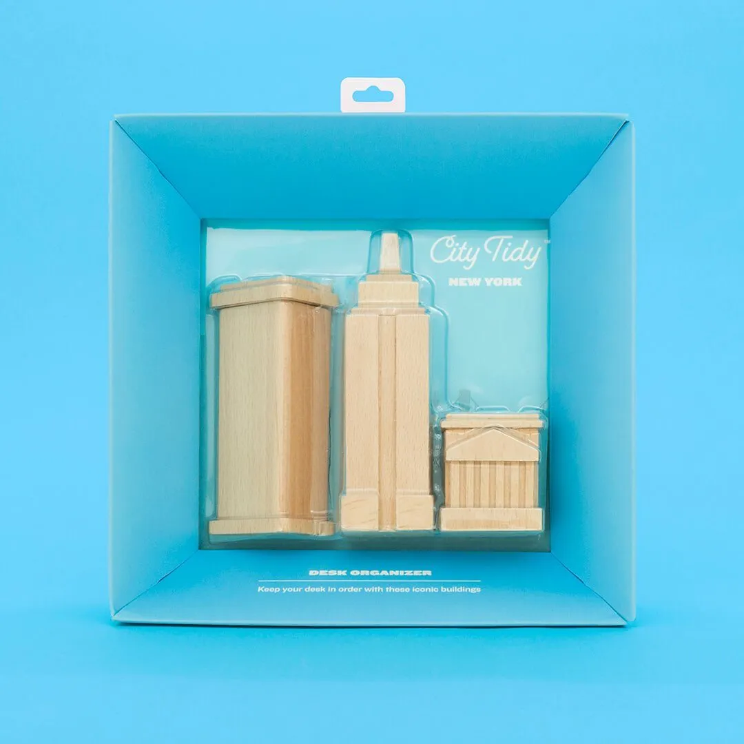 Wooden City Desk Tidy Stationery Holder