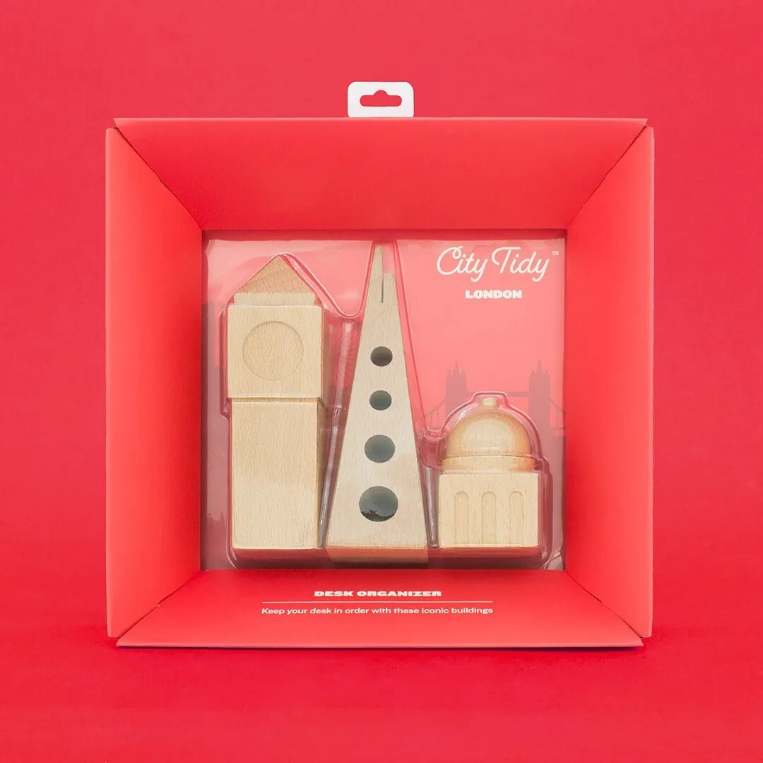 Wooden City Desk Tidy Stationery Holder